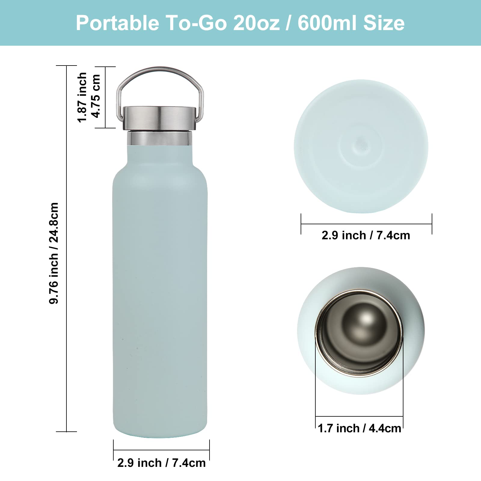 20 oz Insulated Water Bottles Bulk 4 Pack (4 Count)