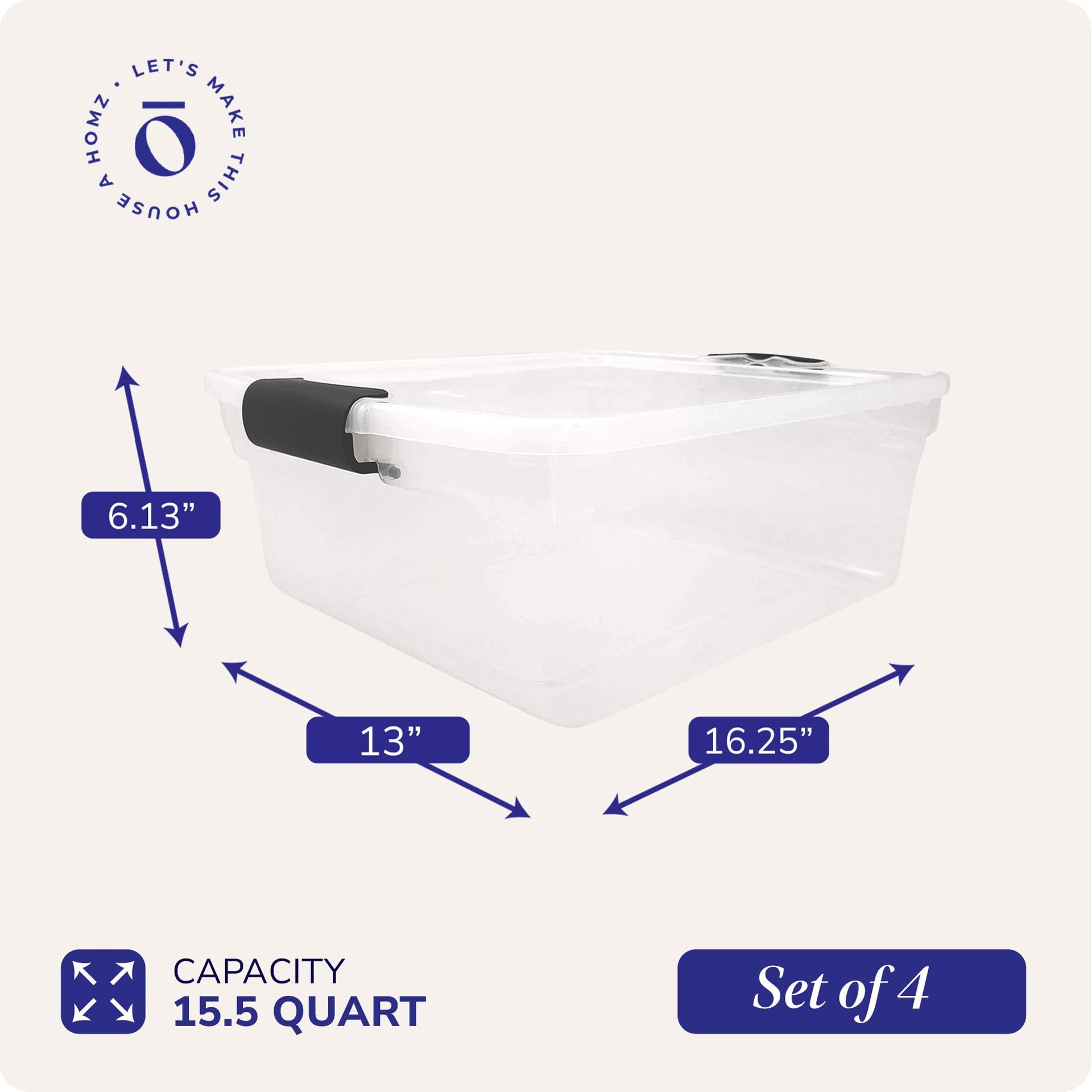 Clear Plastic Storage Bins with Latching Lids (4 Count)