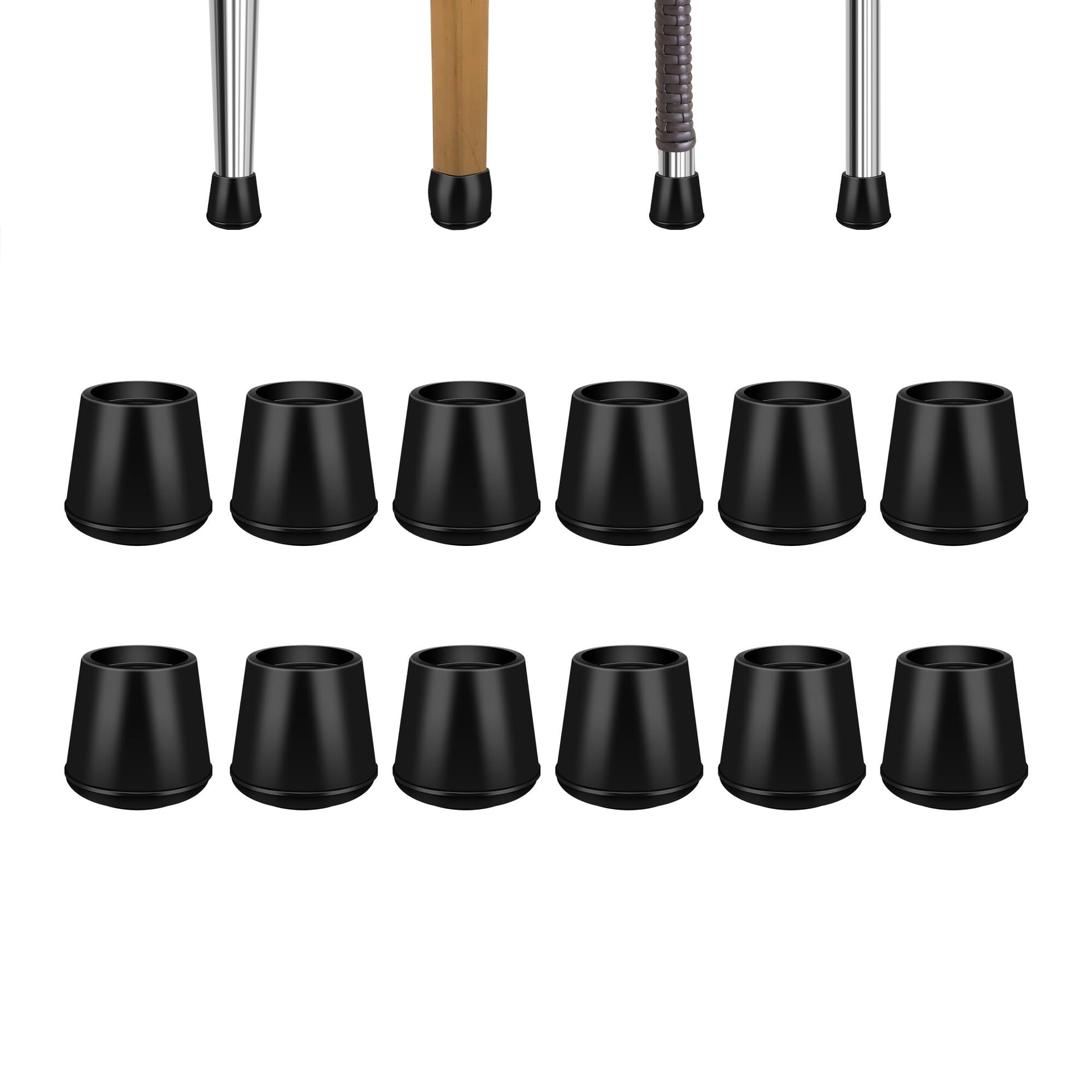 1-1/2” Round Rubber Chair Leg Tips Caps, Chair Leg Floor Protectors -8 Pack (8 Count)