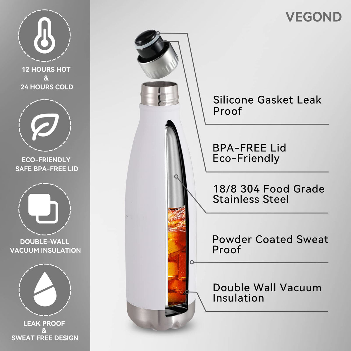 17oz Stainless Steel Water Bottles Bulk (4 Count)