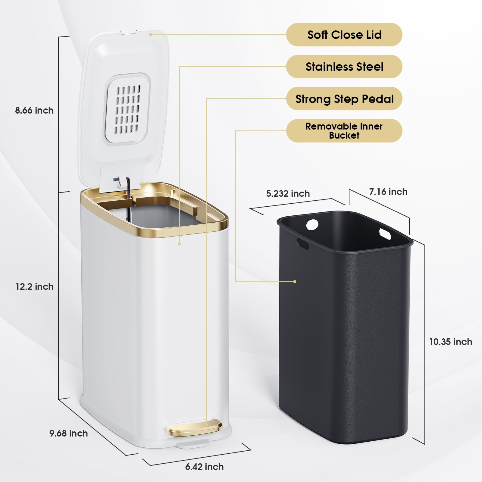 Small Bathroom Trash Can with Lid Soft Close