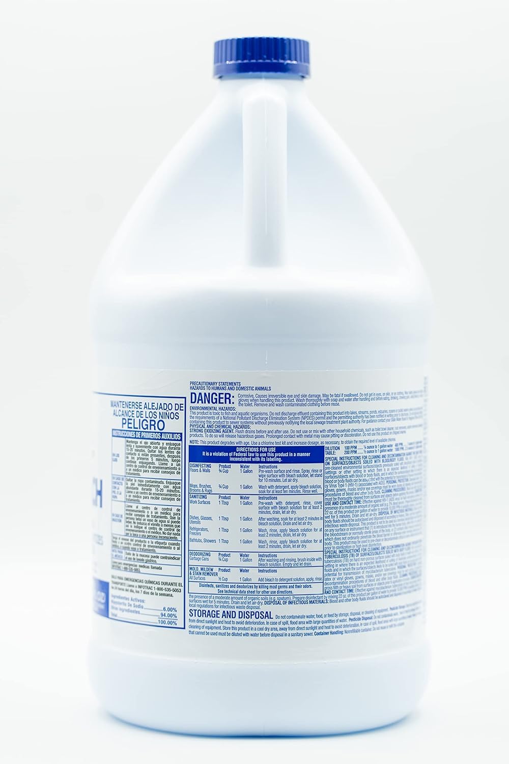 6 Gallons) Ultra Germicidal Liquid Bleach - For Laundry, Disinfecting, Sanitizing, Deodorizing, Mold & Mildew Stain Remover - 1 Gallon Jugs (768 Fl Oz) - ModHome Supplies