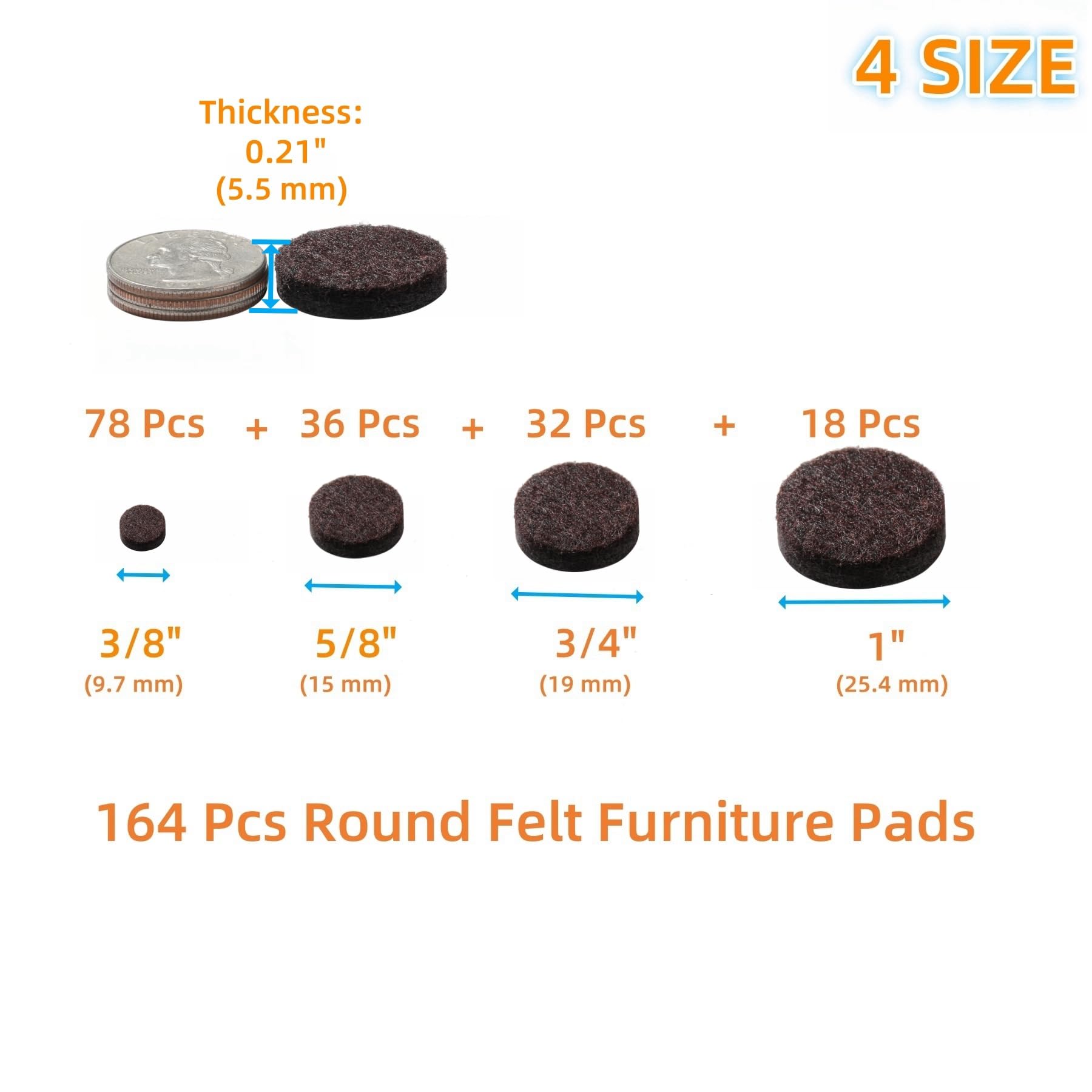 Felt Furniture Pads for Hardwood Floors 164 Piece (129 Count)