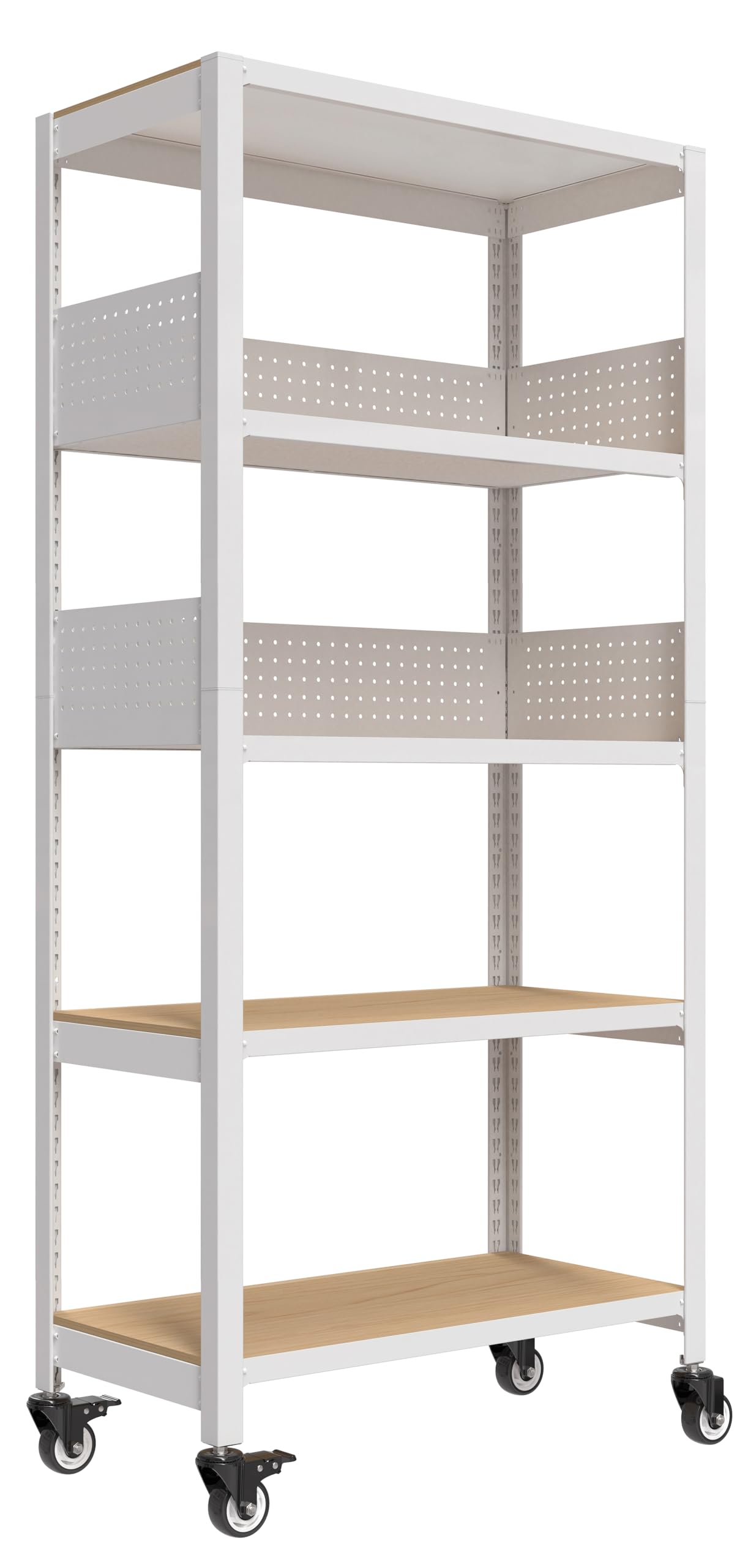 House White 32" W 5 Tier Rolling Pegboard Storage Cart Wheels