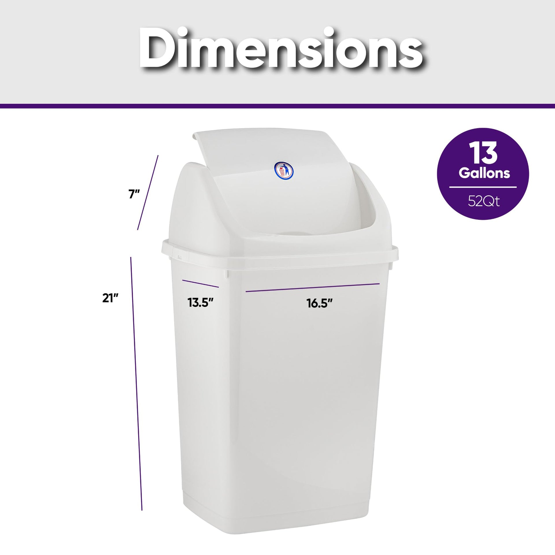 Kitchen Trash Can 13 Gallon with Swing Lid (2 Count)