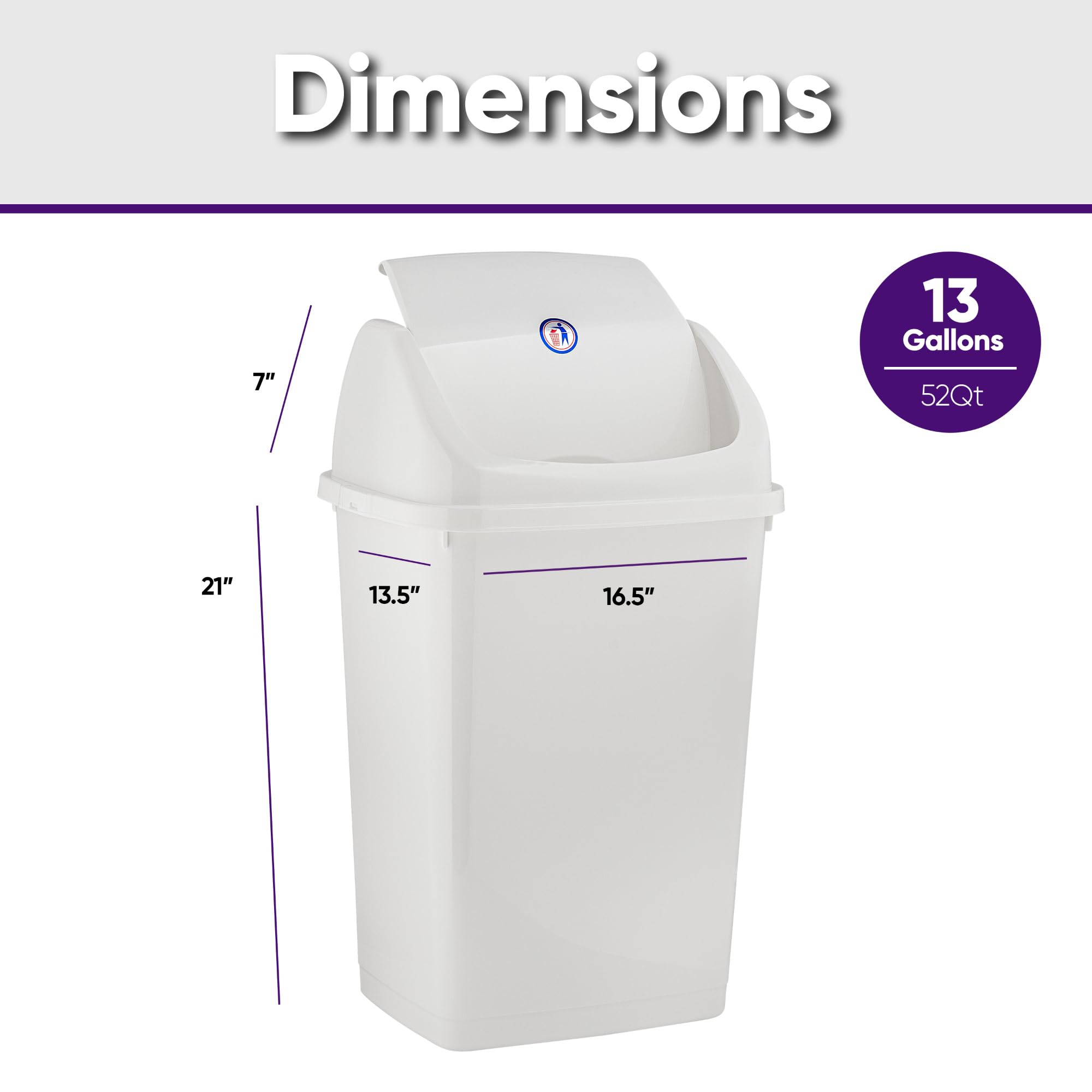 Kitchen Trash Can 13 Gallon with Swing Lid (2 Count)