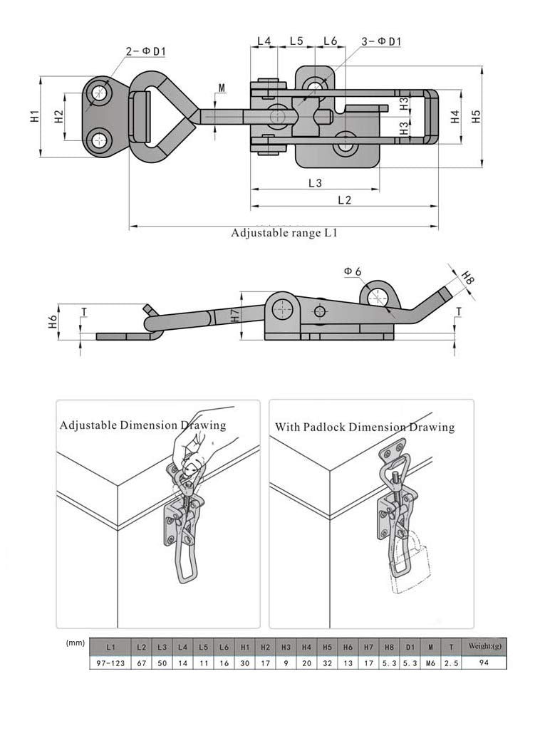 Adjustable Latch Buckle Cabinet Boxes Lever Handle Toggle Catch Latch Lock