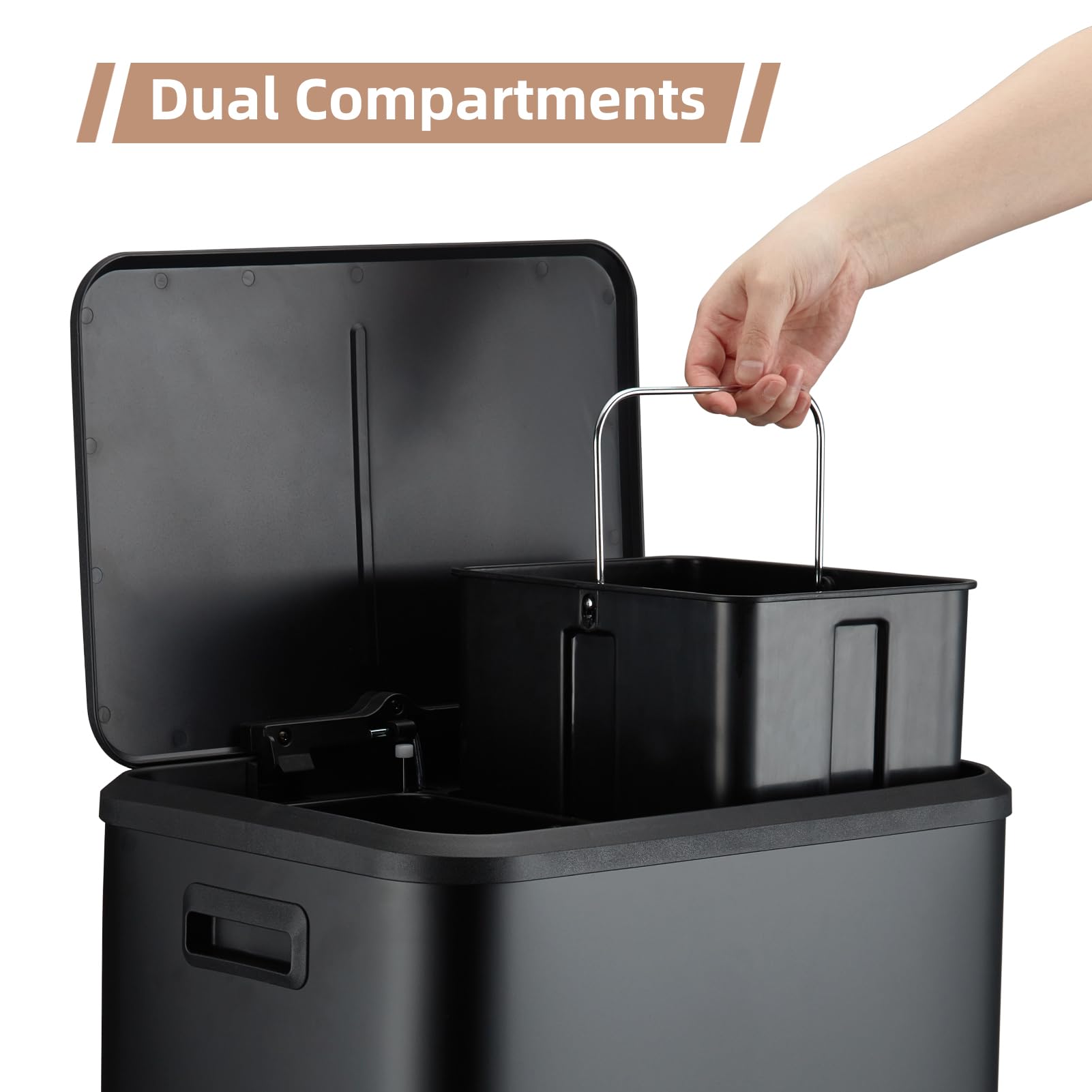 Dual Trash Can Stainless Steel Kitchen Recycling Bin Foot Pedal