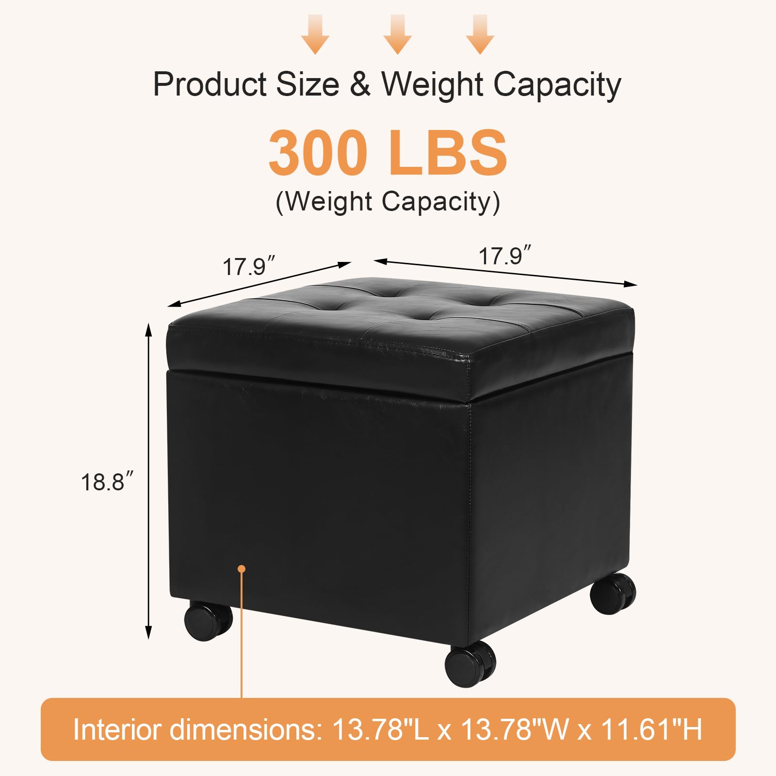 Modern Tufted Faux Leather Storage Ottoman with Wheels