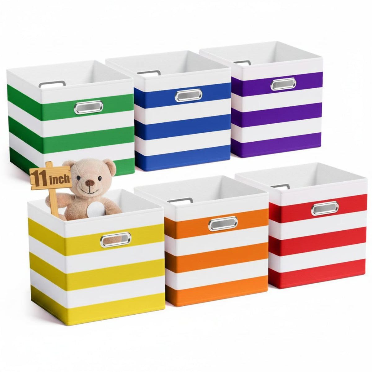 11 Inch 6 Pack Fabric Storage Cubes with Metal Handles (6 Count)