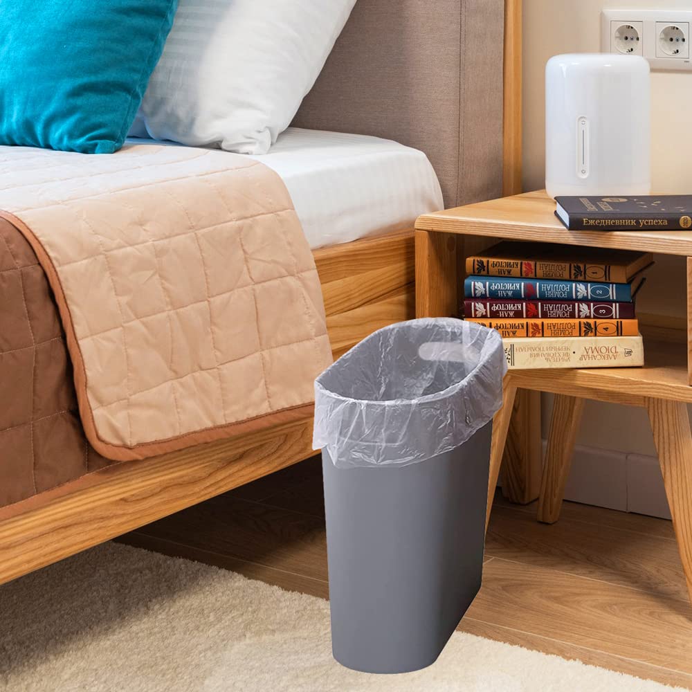 Small Trash Can Plastic Bathroom Wastebasket 3.2 Gallon Slim Garbage Container Bin with Handle for Home Kitchen Bathroom Bedroom Office (2 Count)