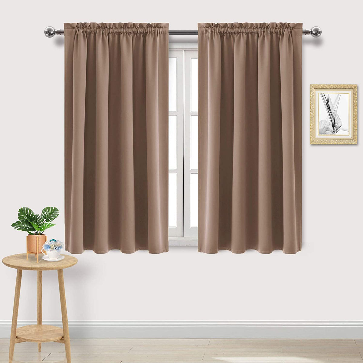 Blackout Curtains for Bedroom Living Room 52 x 54 Inch Long Khaki (2 Count)