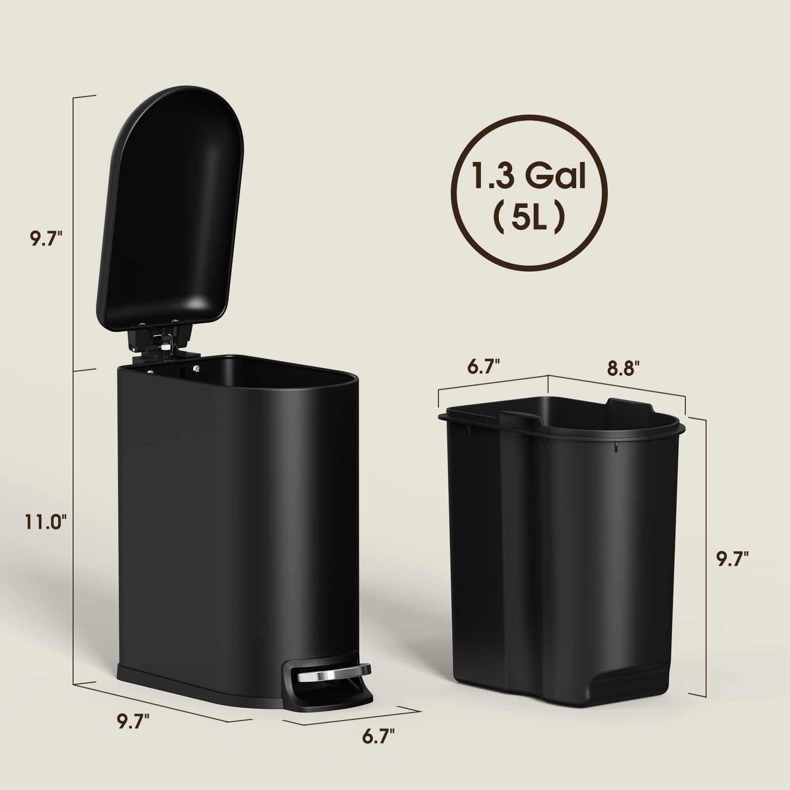 Small Bathroom Trash Can with Lid Soft Close