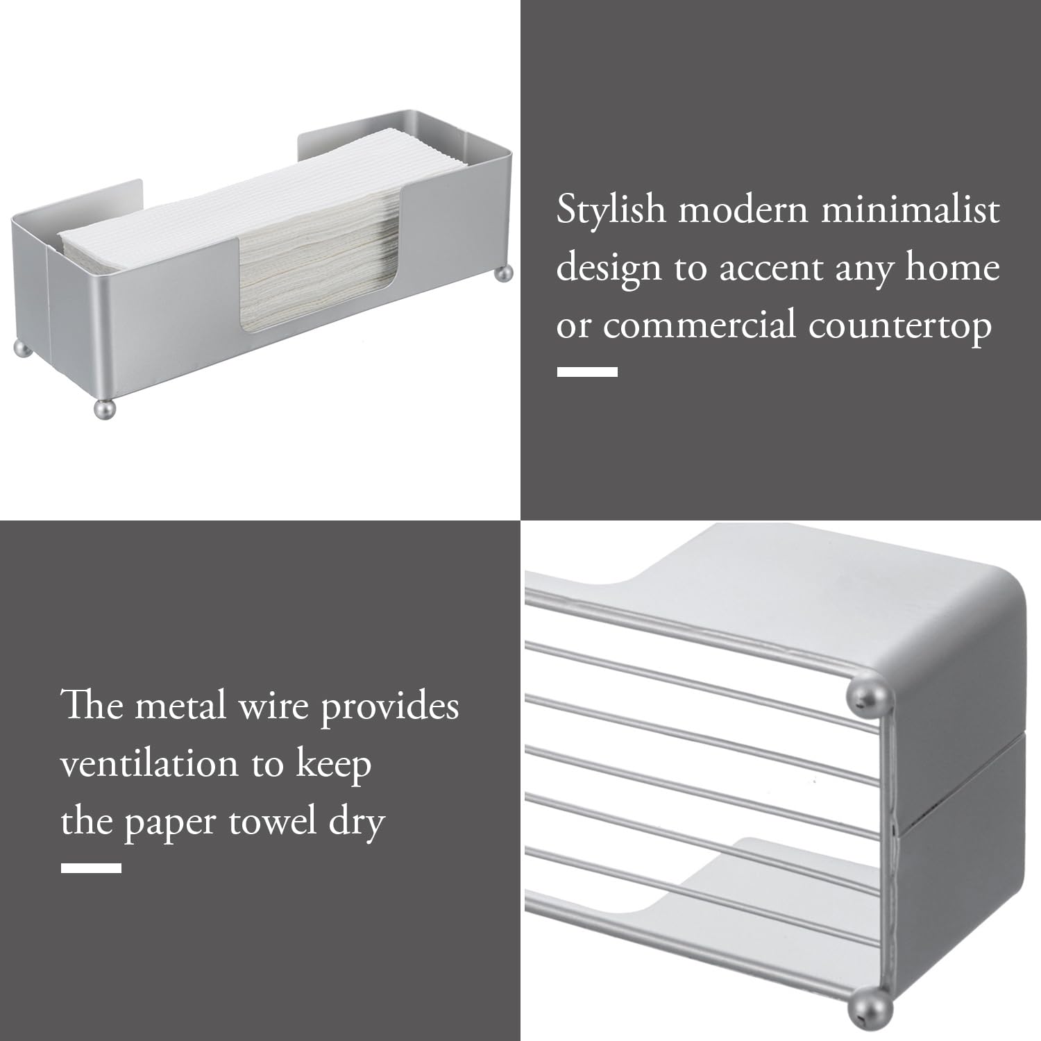 Modern Silver Tone Metal Countertop Folded Paper Towel Holders (2 Count)