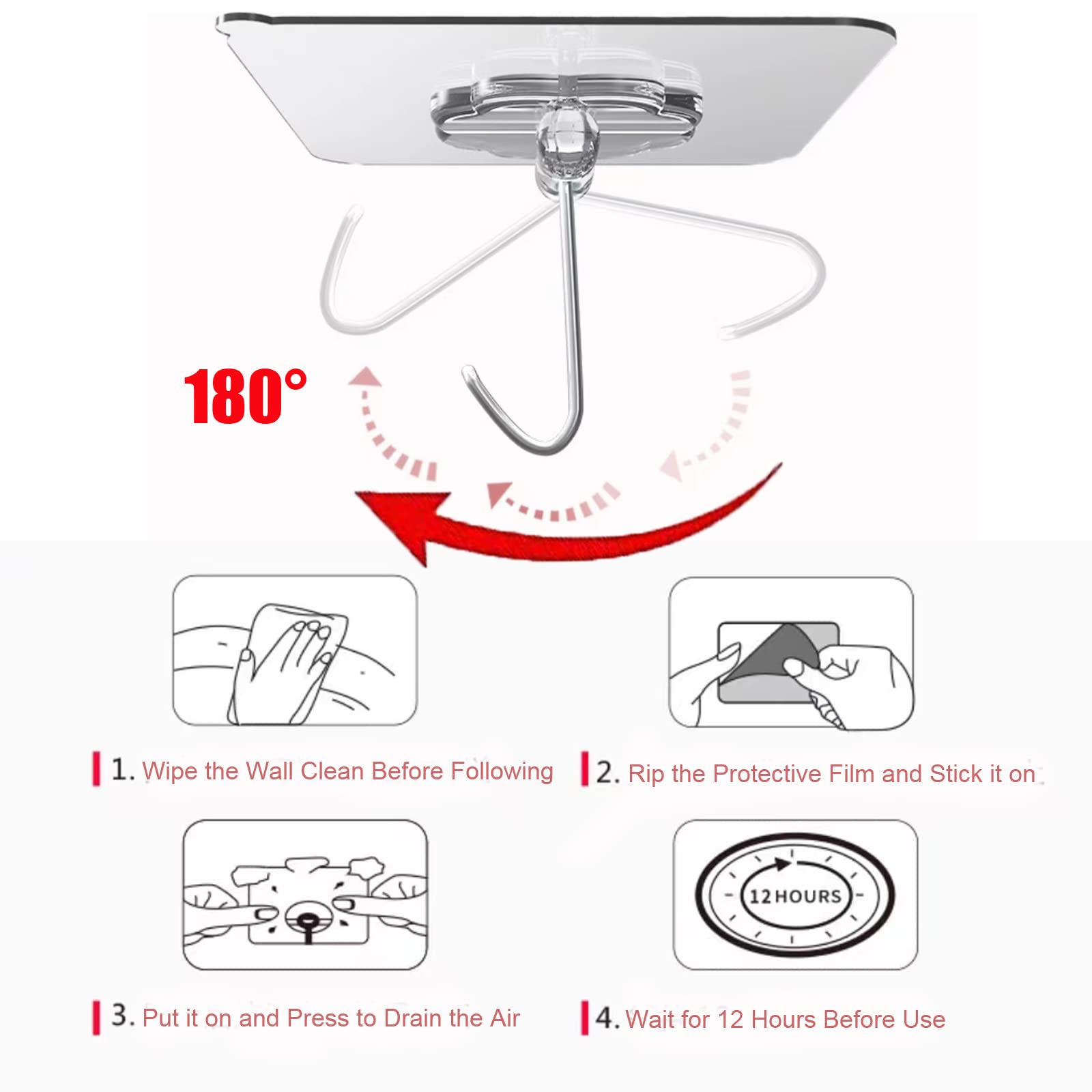 Adhesive Wall Hooks Clear 50lb