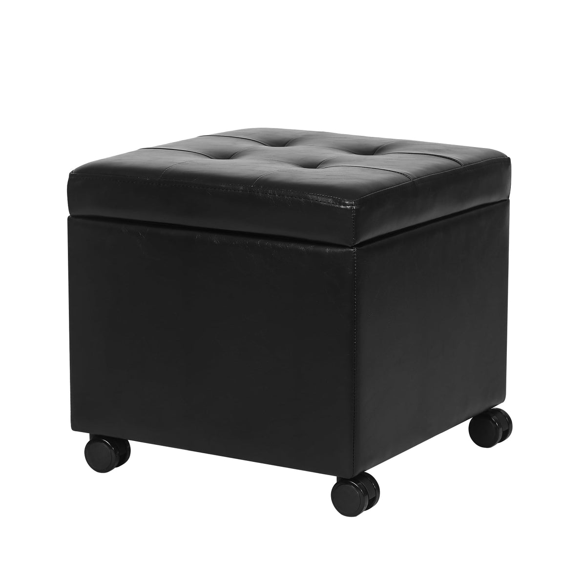 Modern Tufted Faux Leather Storage Ottoman with Wheels