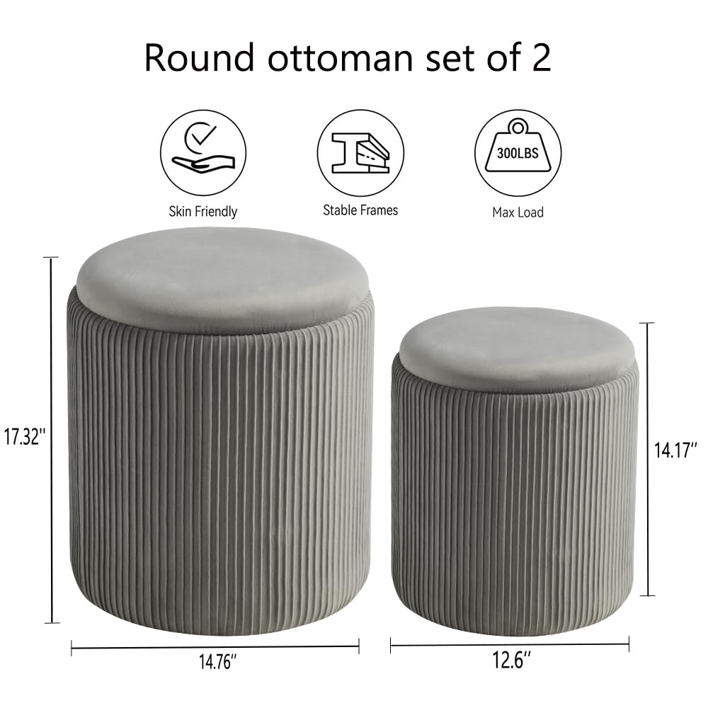 Set of 2 Round Storage Ottoman (2 Count)