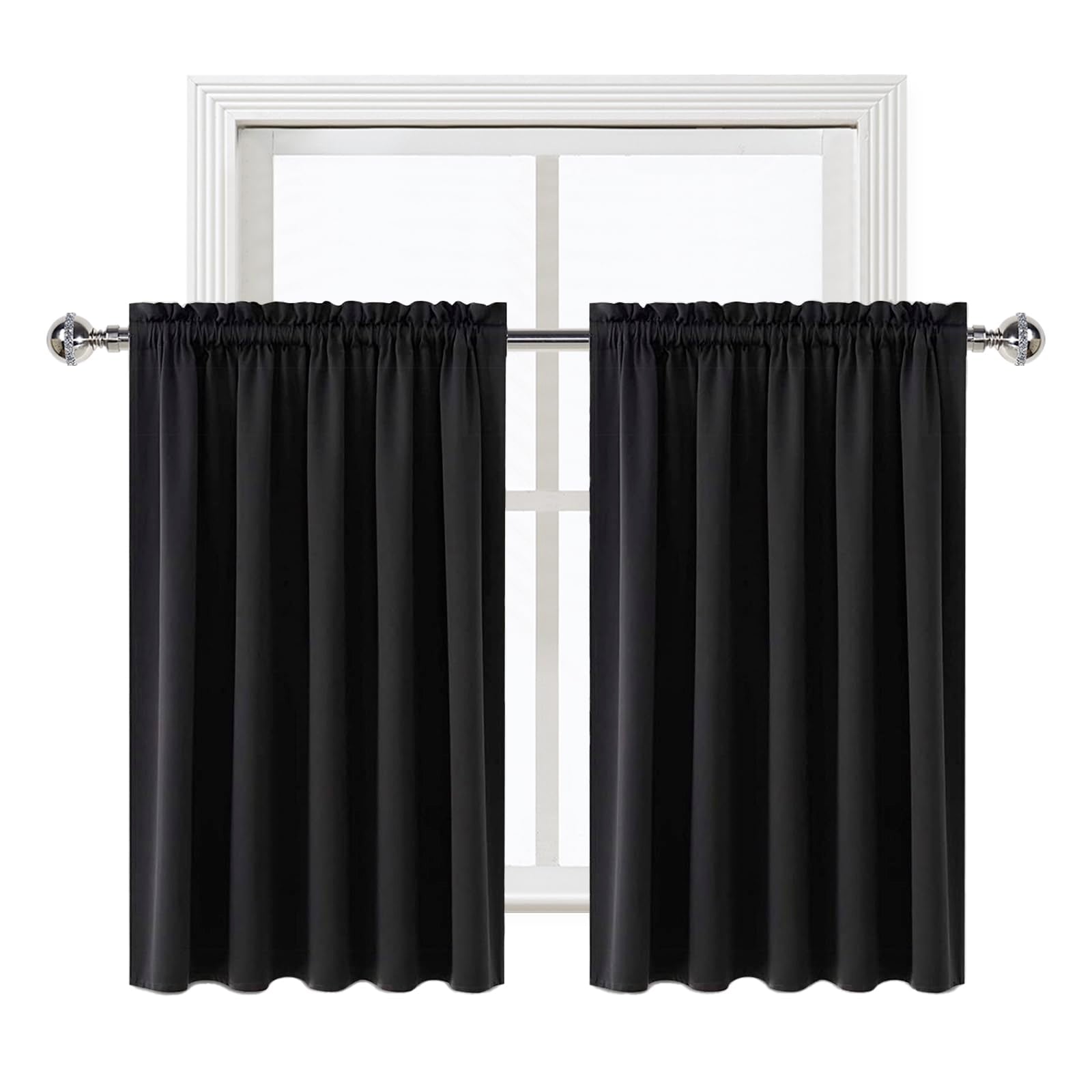 Short Blackout Curtains 60 x 36 Inch Long for Kitchen RV Bunk Black