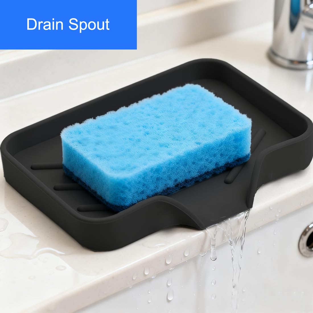 Sponge Holder with Drain Spout for Kitchen Sink