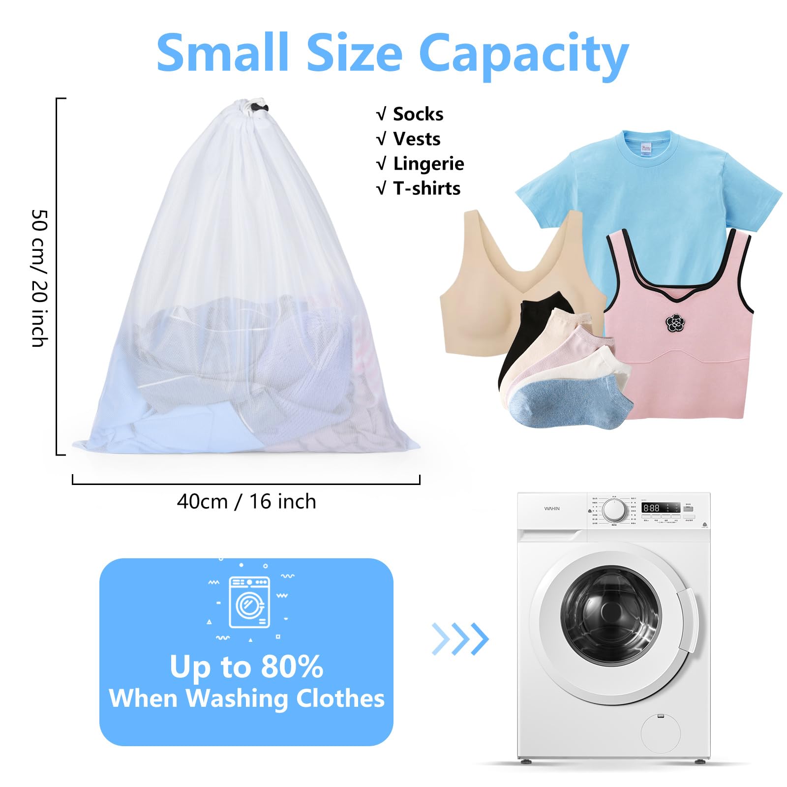 16x20 Inch Mesh Laundry Bags 2PCS Small Drawstring Dirty Clothes Washing Bag Machine Washable Delicates Bra Lingerie Socks Toy Garment Bag Dorm Don't Drying