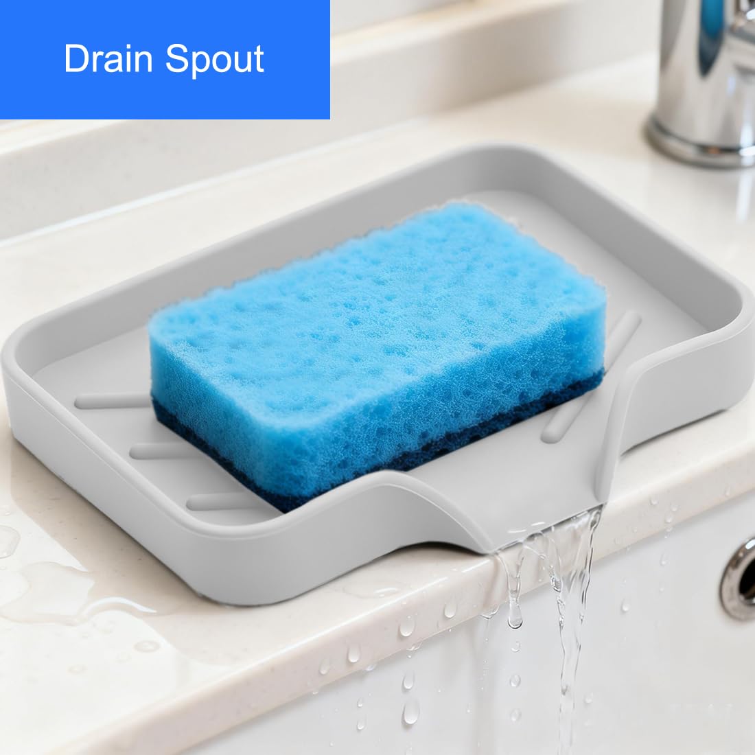 Sponge Holder with Drain Spout for Kitchen Sink