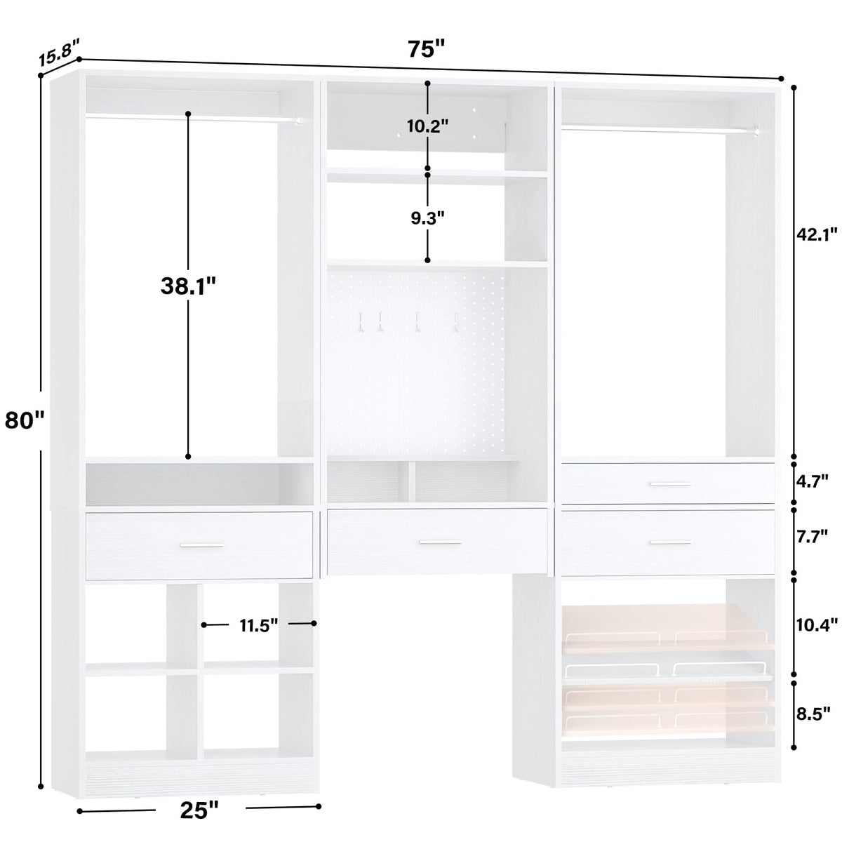 75" Modular Closet System with Magnetic Pegboard (3 Count)