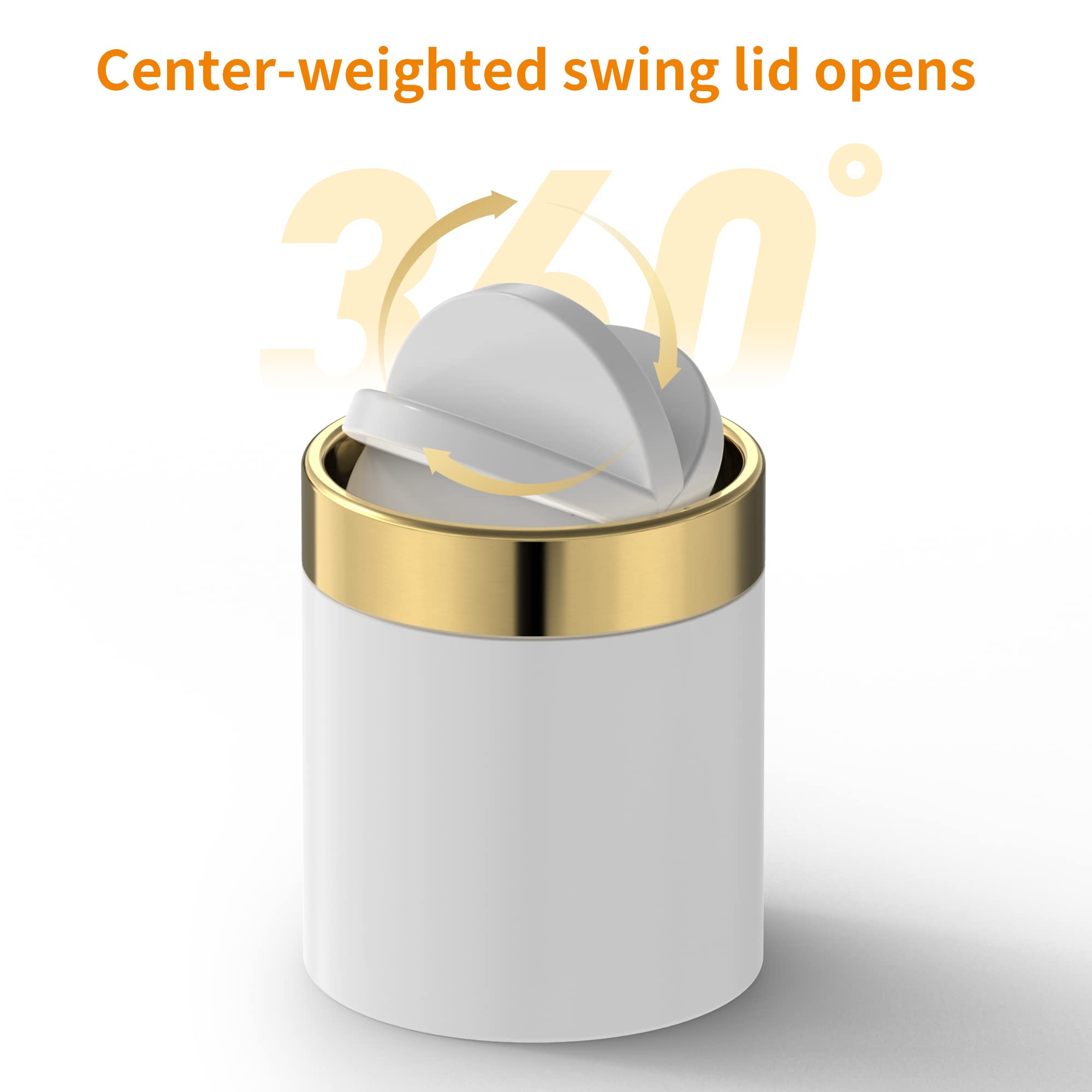 0.4 Gal White Desktop Mini Swing Lid Trash Can