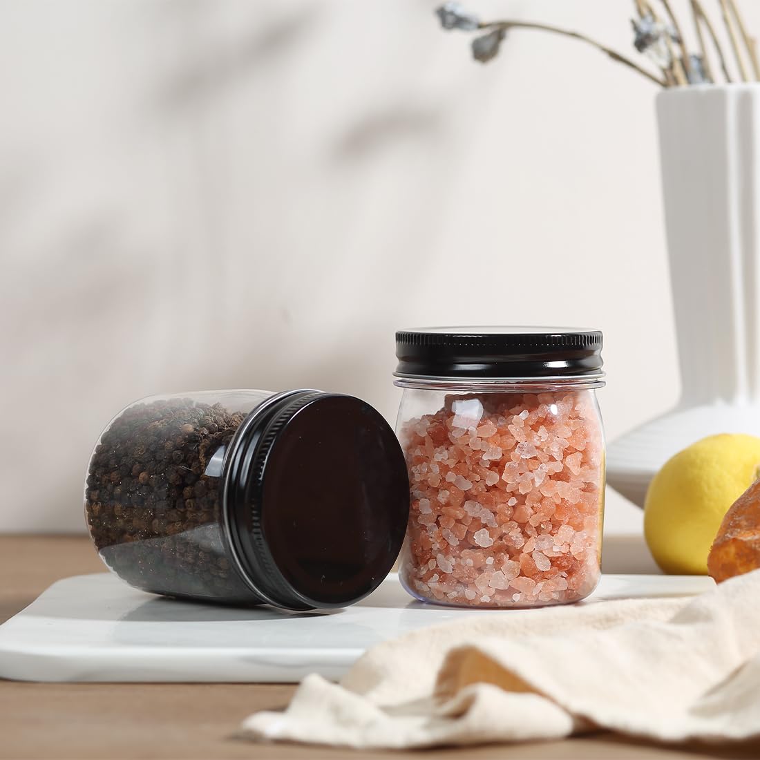 Plastic Mason Jars Reusable Storage Containers with Silver Airtight Lid 8 Ounce Clear Jars for Dry Foods