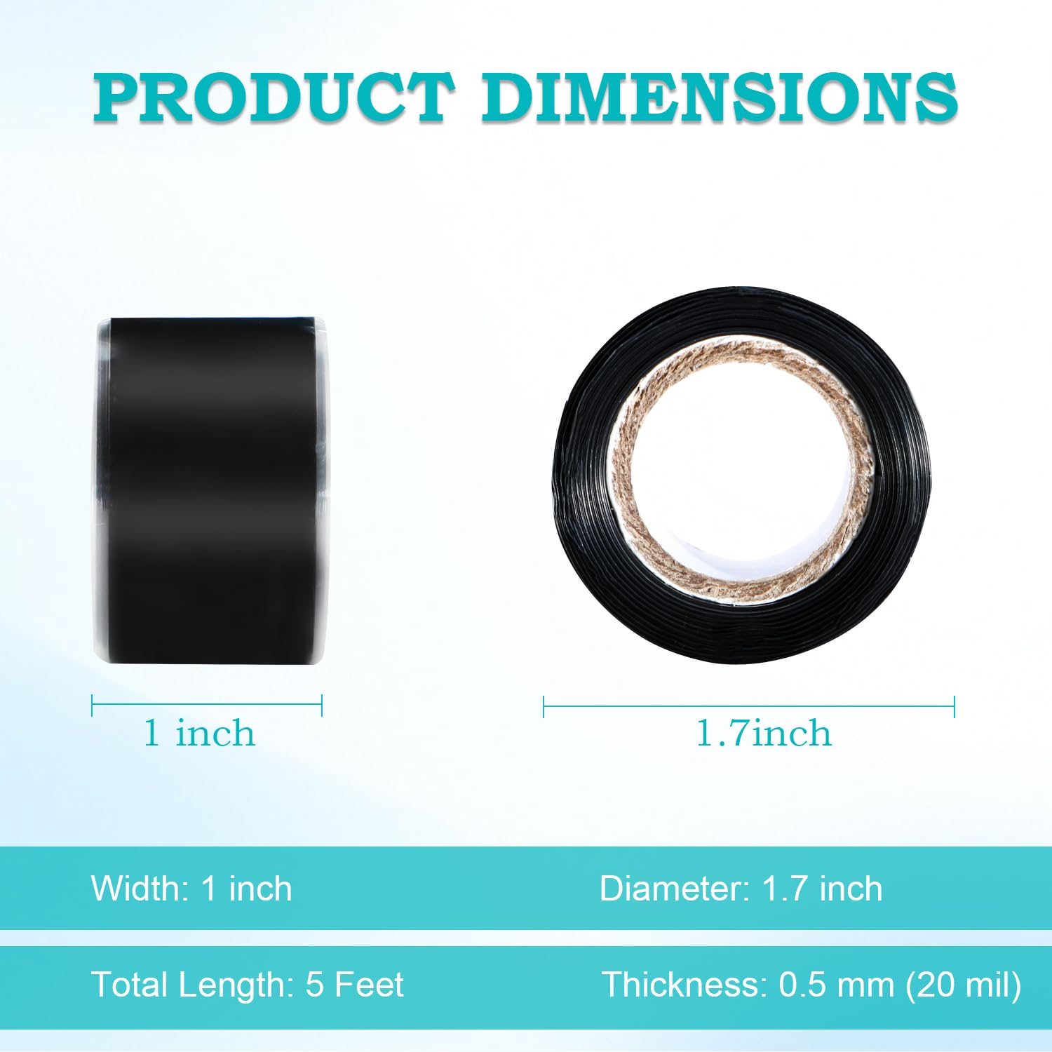 Self Fusing Silicone Tape 1 in x 5' Black Waterproof Rubber Leak Proof Sealing Silicone Rubber Self