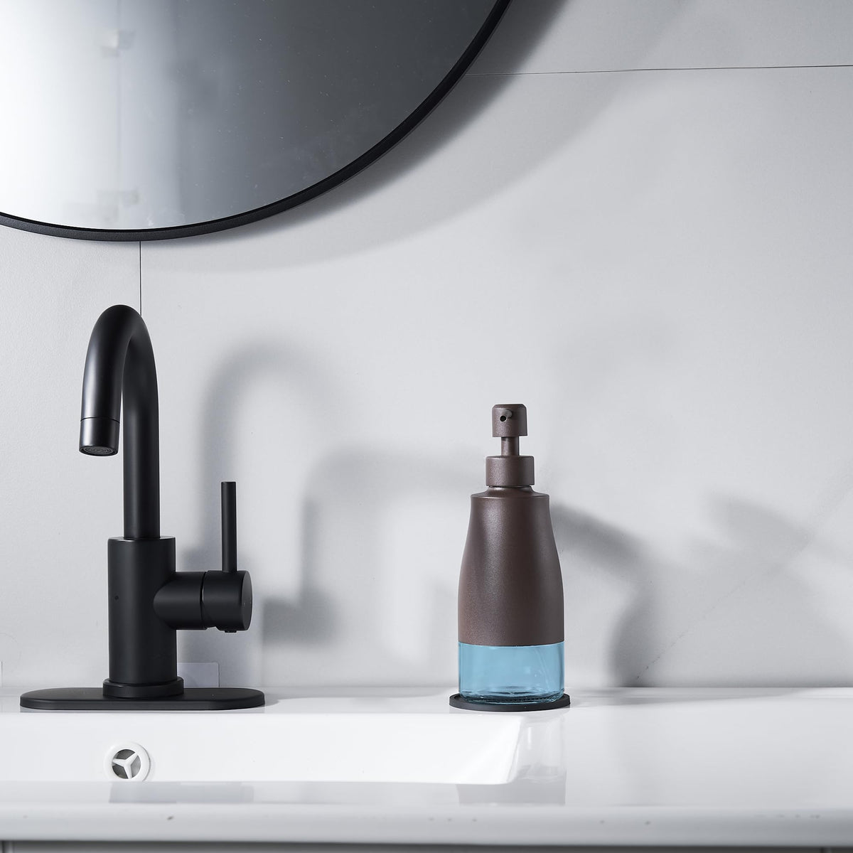 Matte Brown Soap Dispenser with Coaster & Stickers