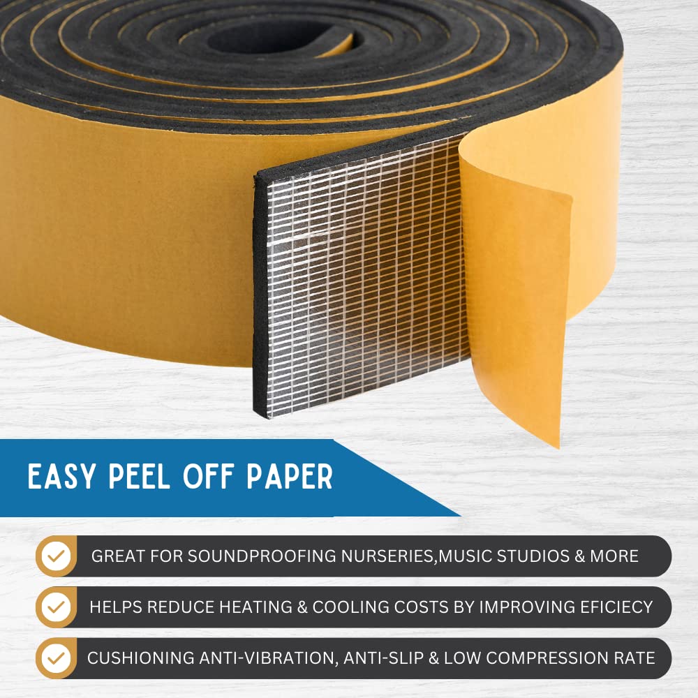 High Density Foam Weather Stripping Door Seal Strip Insulation Tape Roll for Insulating Door Frame (10 Sq Ft)