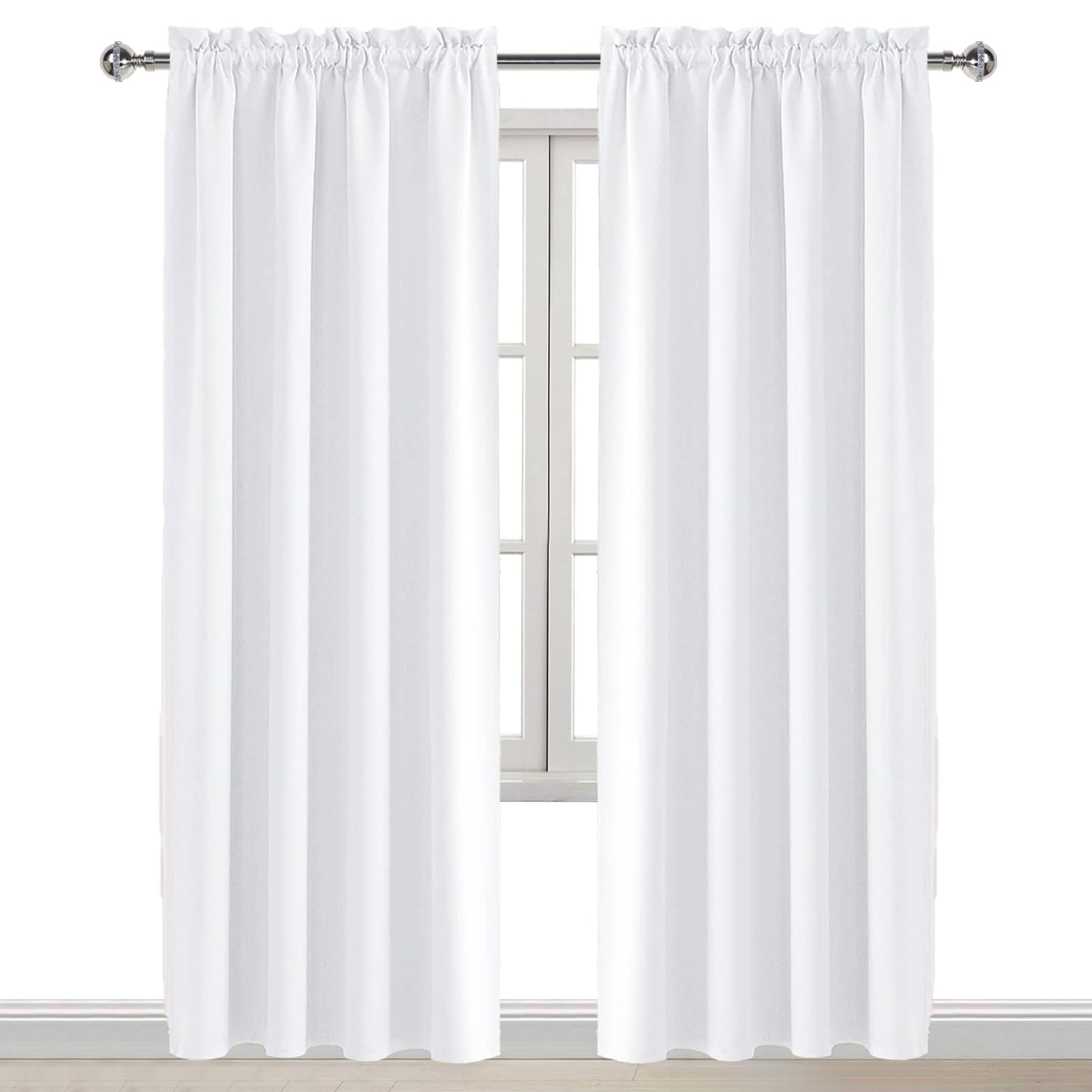 White Curtains 50% Light Blocking for Living Room 45 Inch 2 Panels (2 Count)