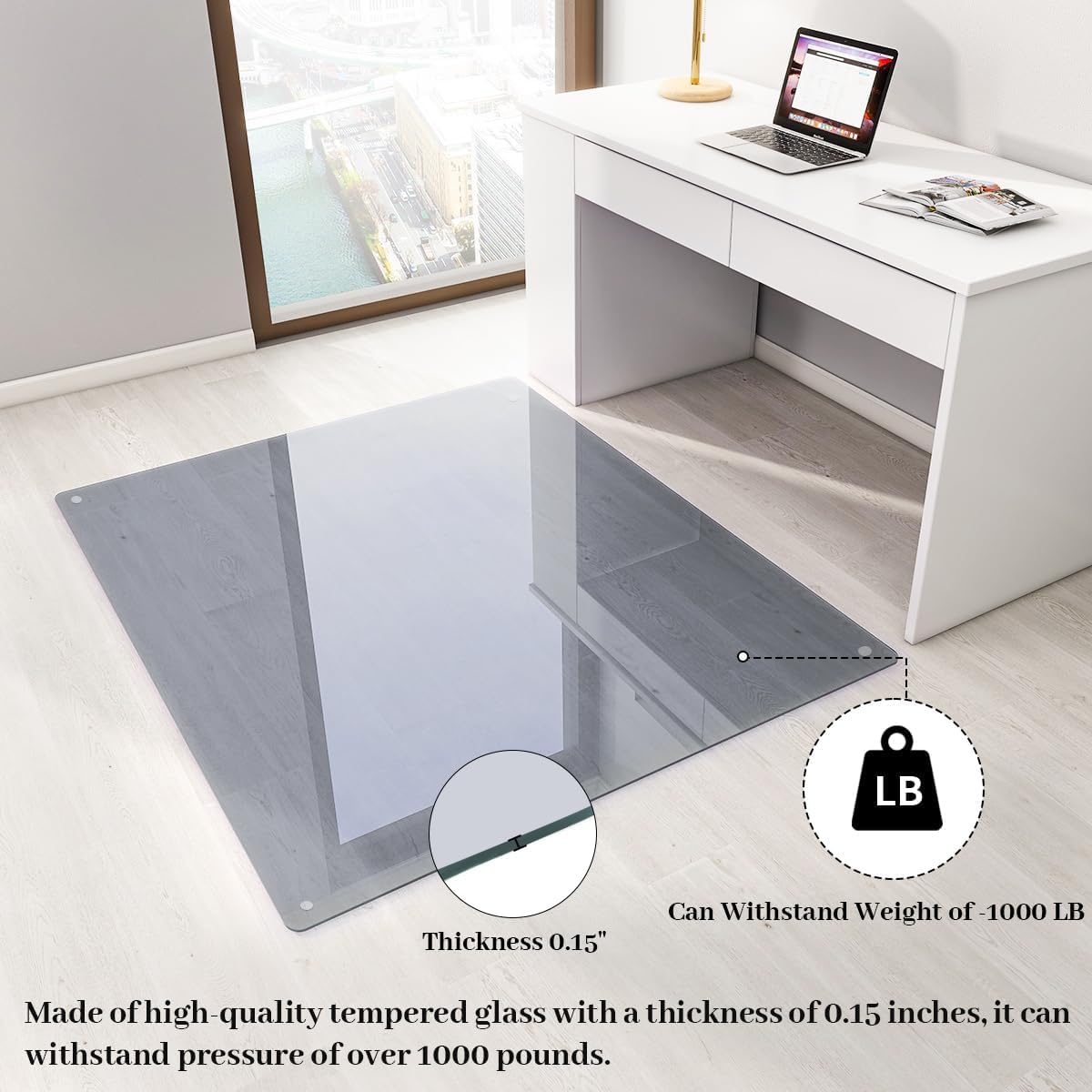 Tempered Glass] 48" x 72" Glass Office Chair Mat for Carpet