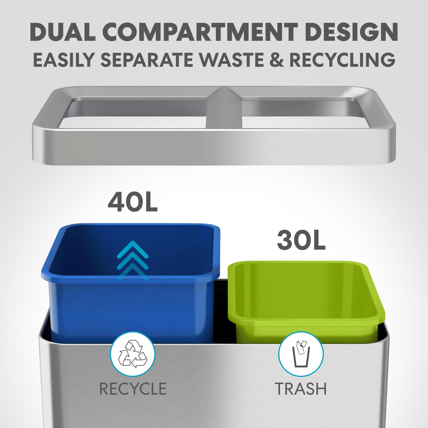 70 Liter 18.5 Gallon Rectangular Open Top Dual Compartment Recycling Trash Can