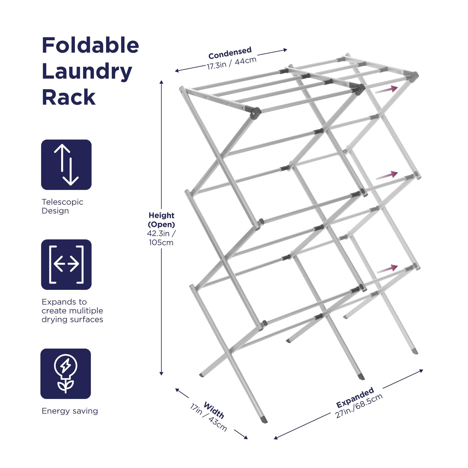 3 Tier Expandable Collapsing Foldable Laundry Rack for Air Drying Clothing
