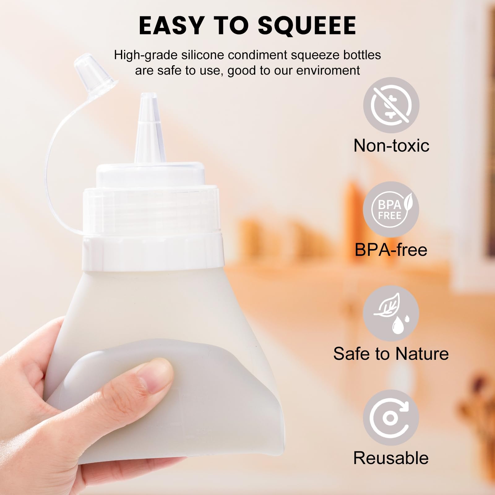 16 oz Silicone Squeeze Bottles for Sauces & Oil (4 Count)