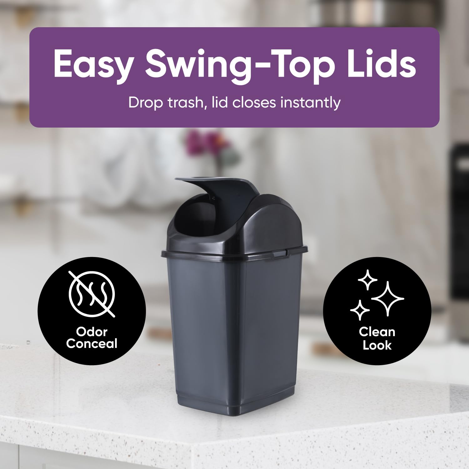 Mini 1.25 Gallon and Small 2.5 Gallon Plastic Trash Cans with Swing Top Lid (2 Count)