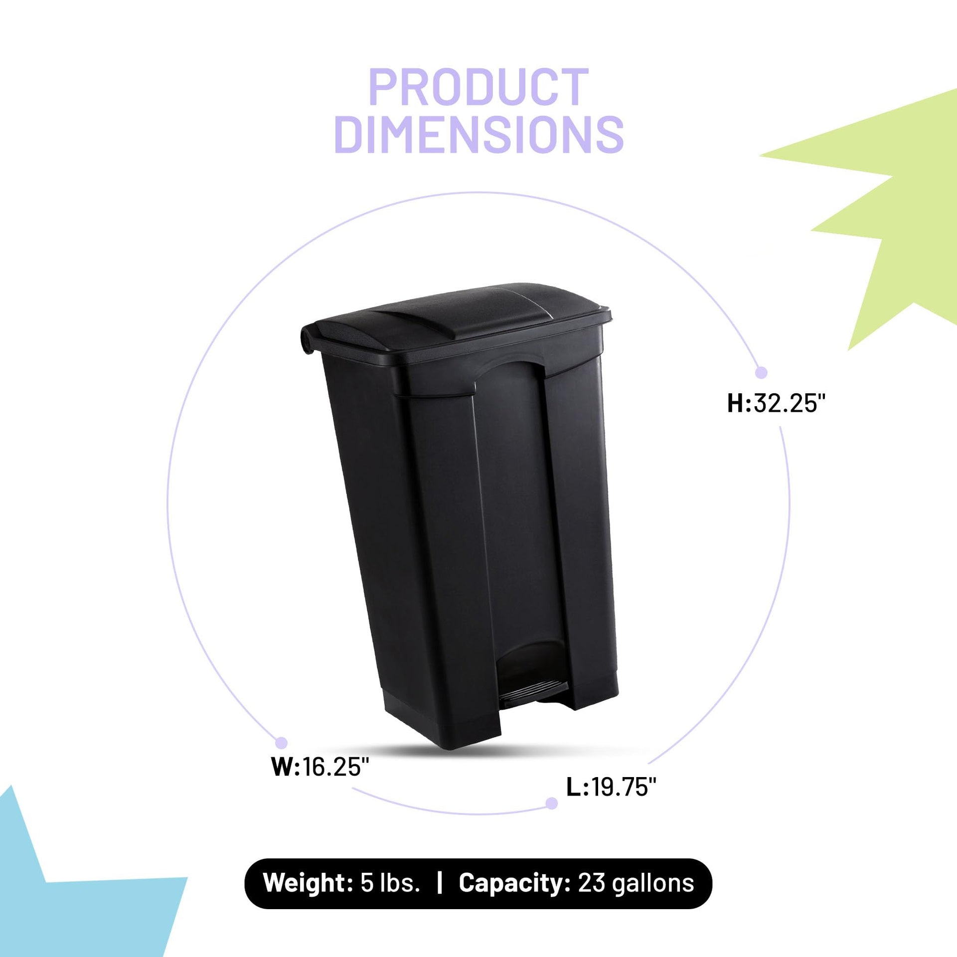Large Step On Plastic Trash Can with Foot Pedal