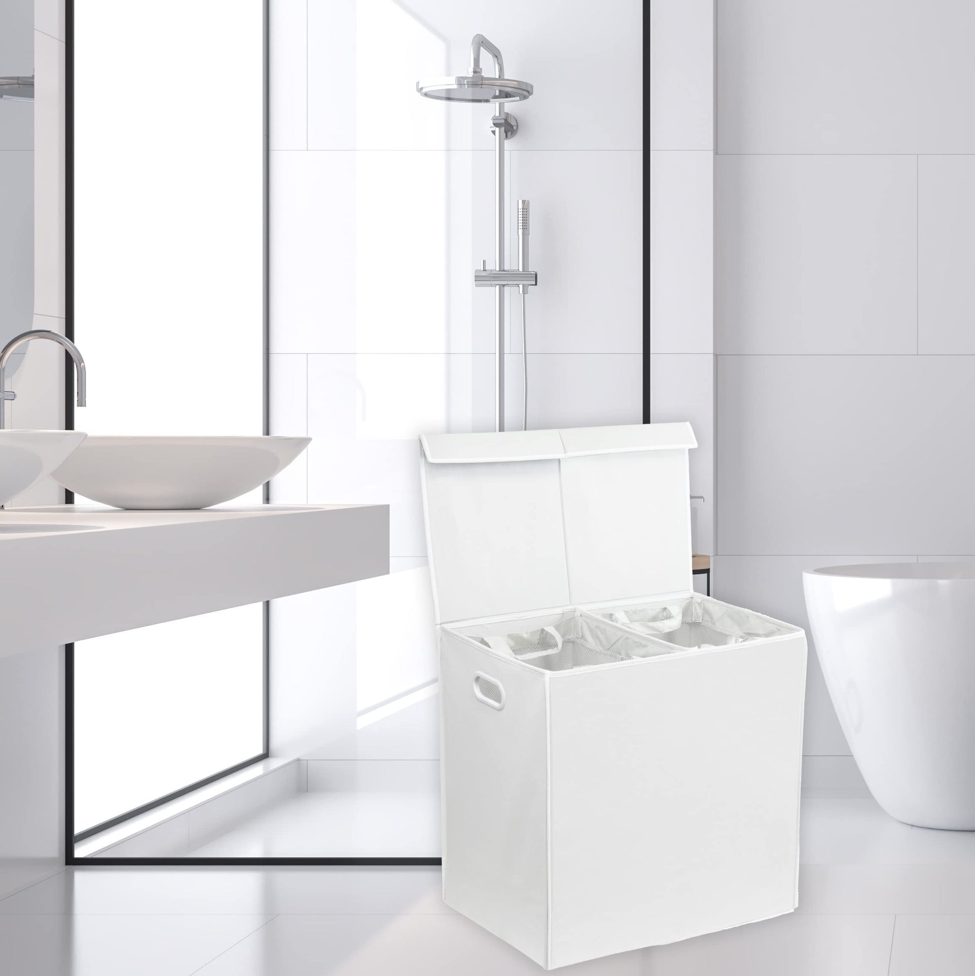 Double Laundry Hamper with Lid & Removable Bags
