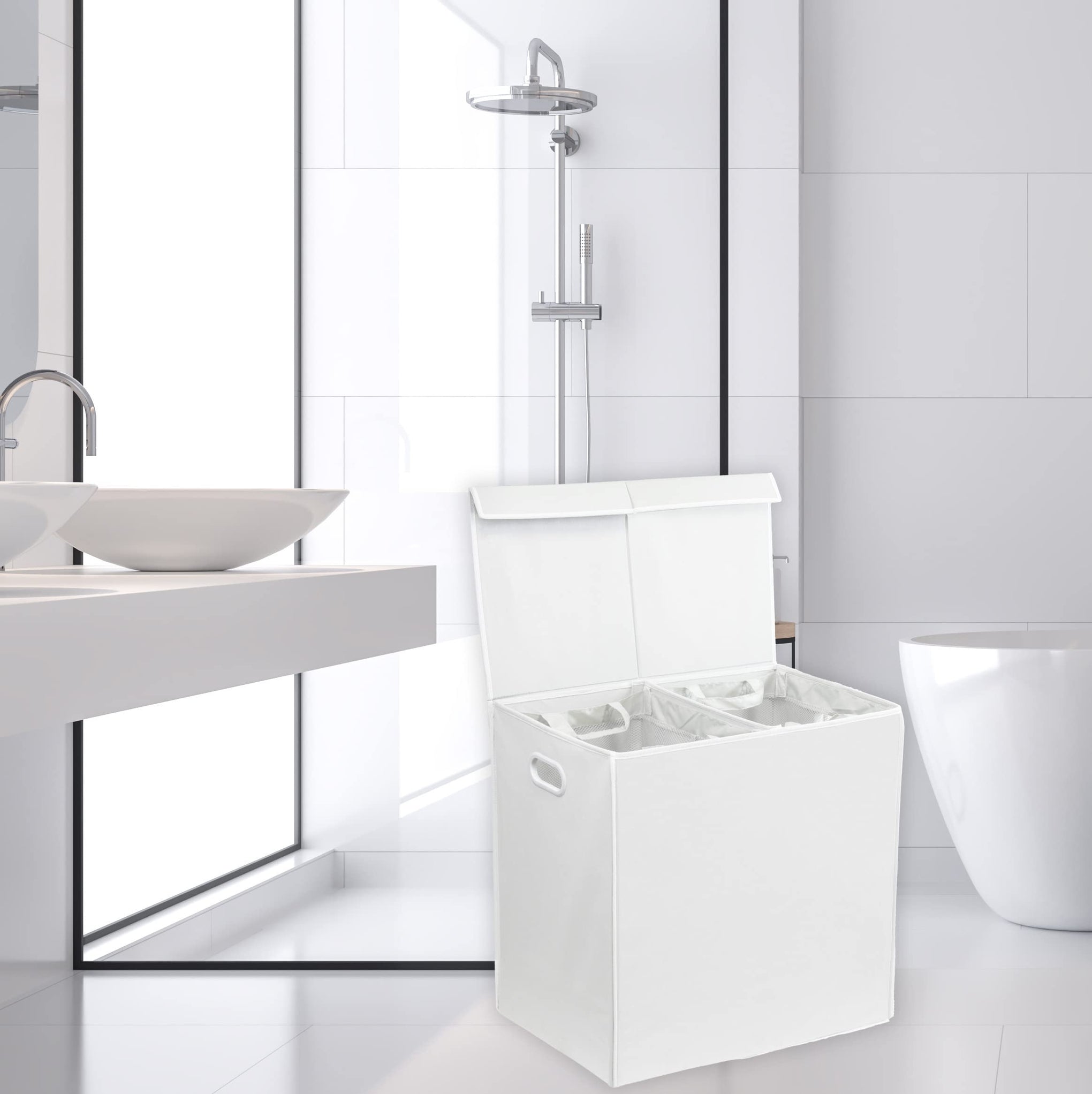 Double Laundry Hamper with Lid & Removable Bags
