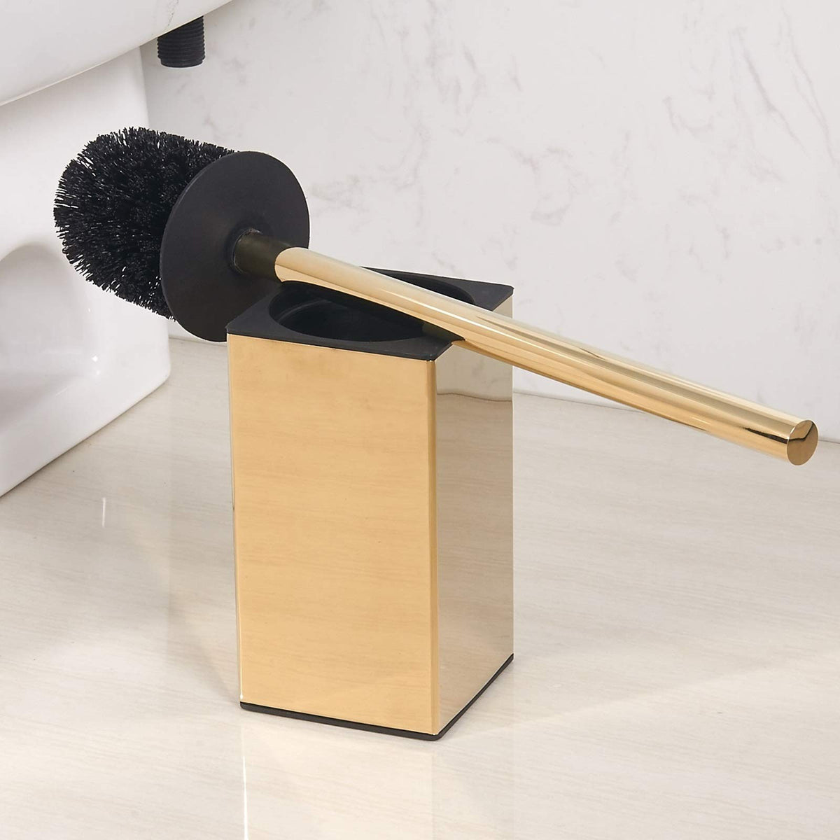 Toilet Brush Holder Stainless Steel 304 Standing Gold Square Toilet Brush Holder for Bathroom Storage and Organization