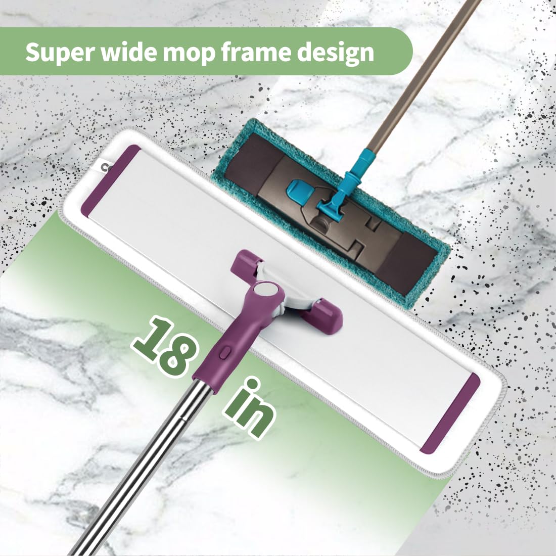 18" Commercial Flat Microfiber Floor Mop Cleaning System with 4 Washable Pads Cleaner for Laminate Tile