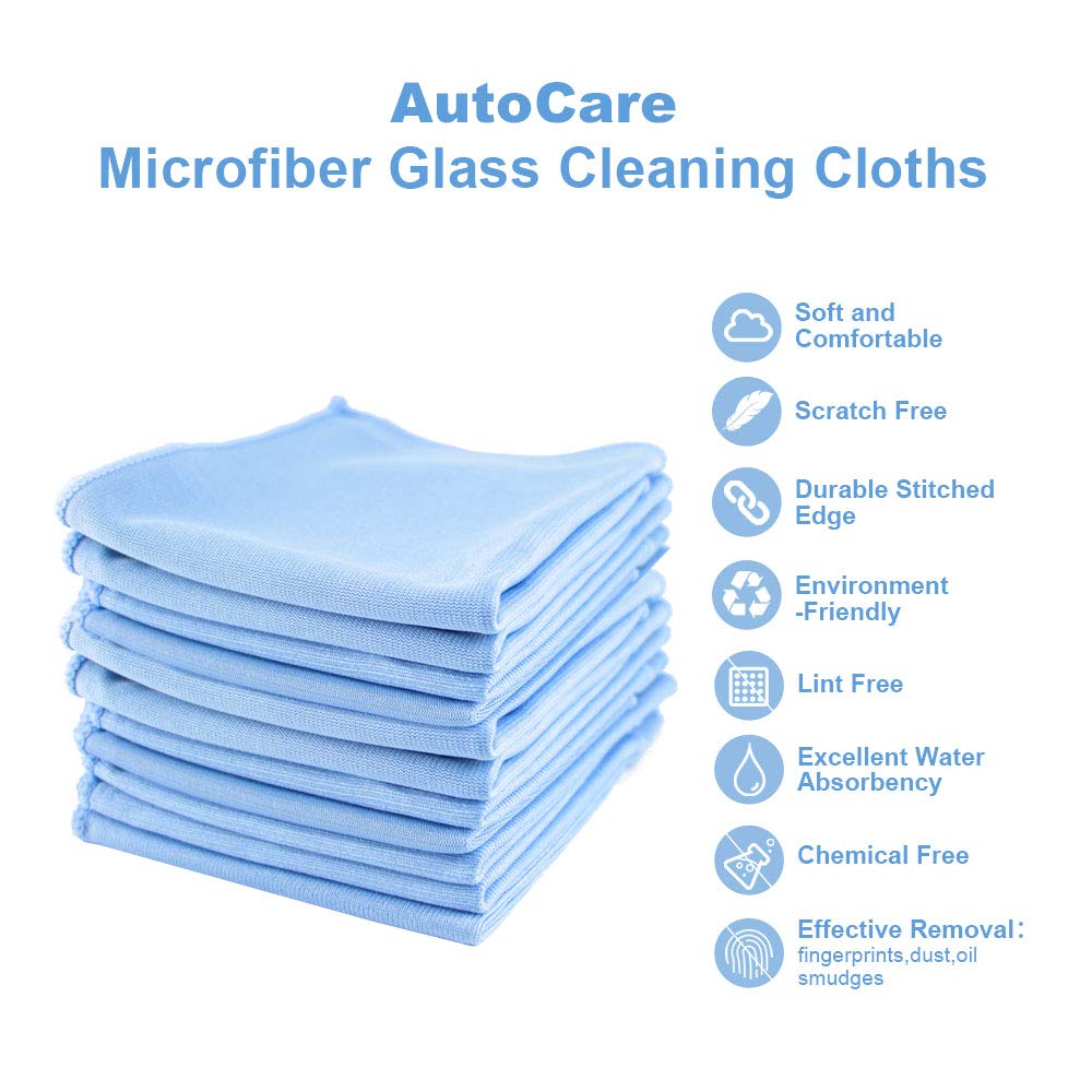 Auto Care Microfiber Glass Cleaning Cloths Towels for Windows Mirrors Windshield Computer Screen TV Tablets Dishes Camera Lenses Chemical Free Lint Free Scratch Free (8 Count)