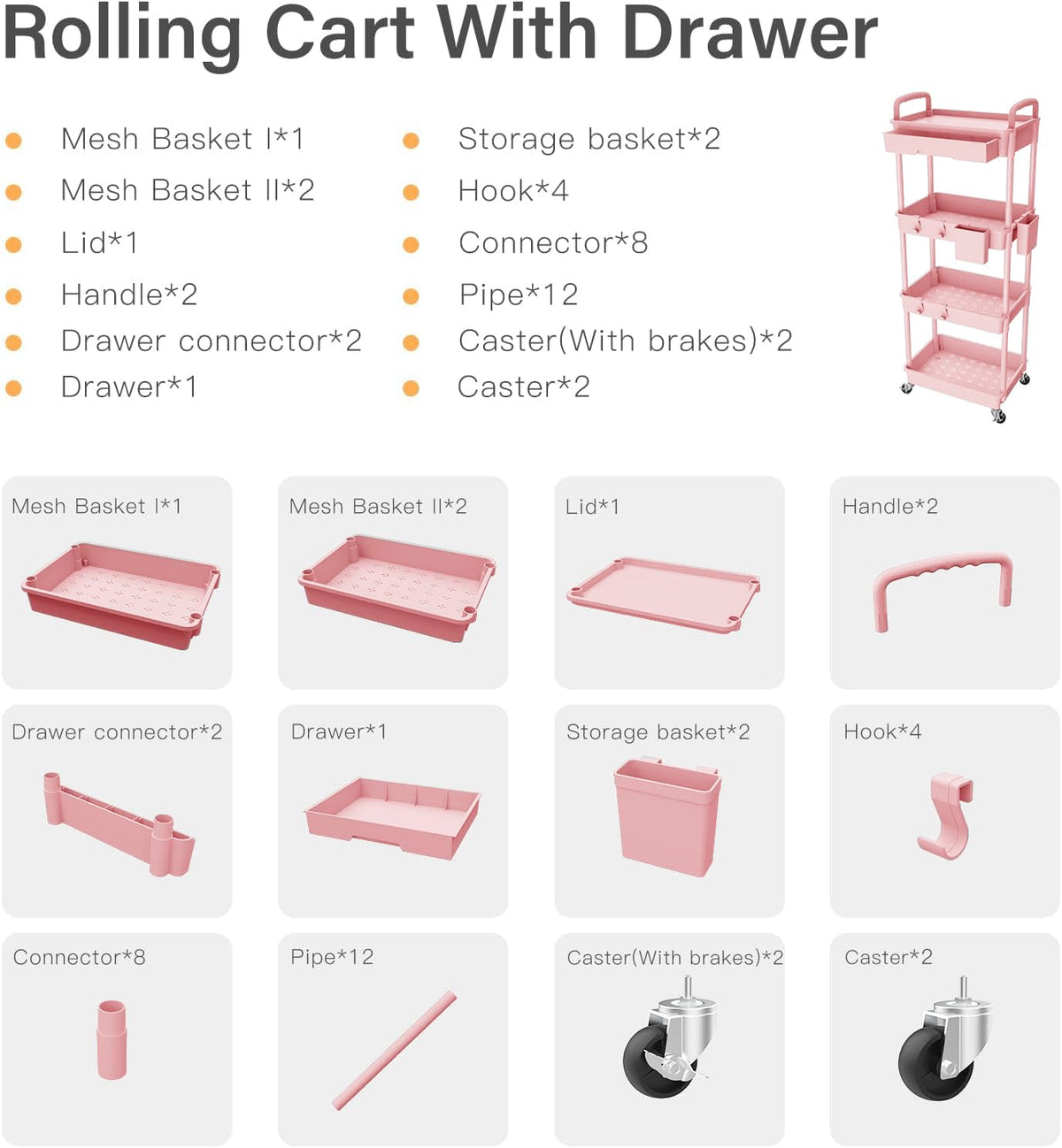 4 Tier Rolling Cart Organizer