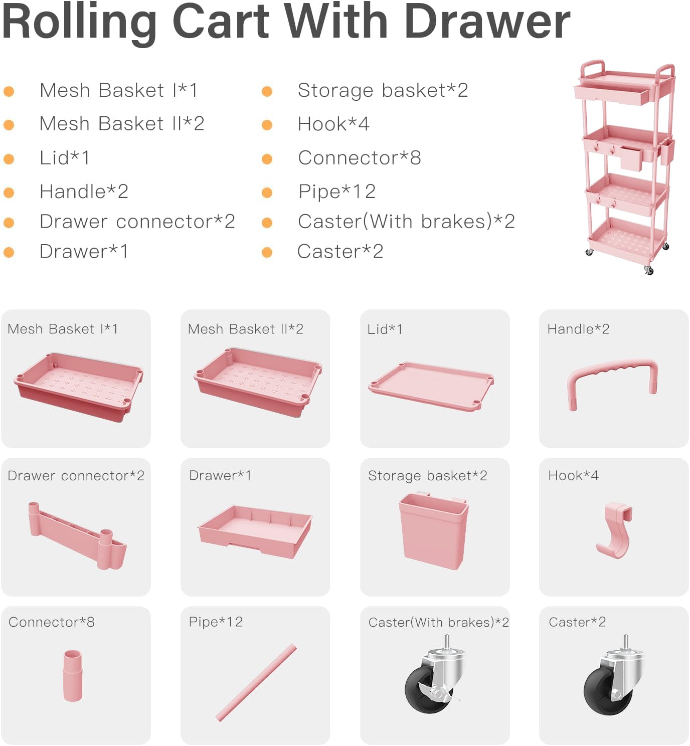 4 Tier Rolling Cart Organizer