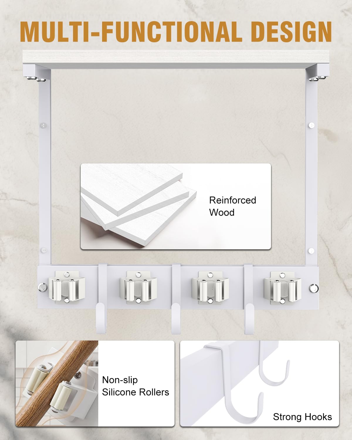 Small Broom Holder Wall Mount with Shelf
