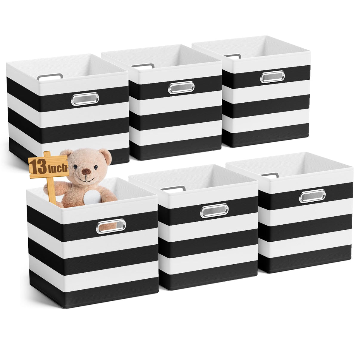 13 Inch 6 Pack Fabric Storage Cubes with Metal Handles (6 Count)