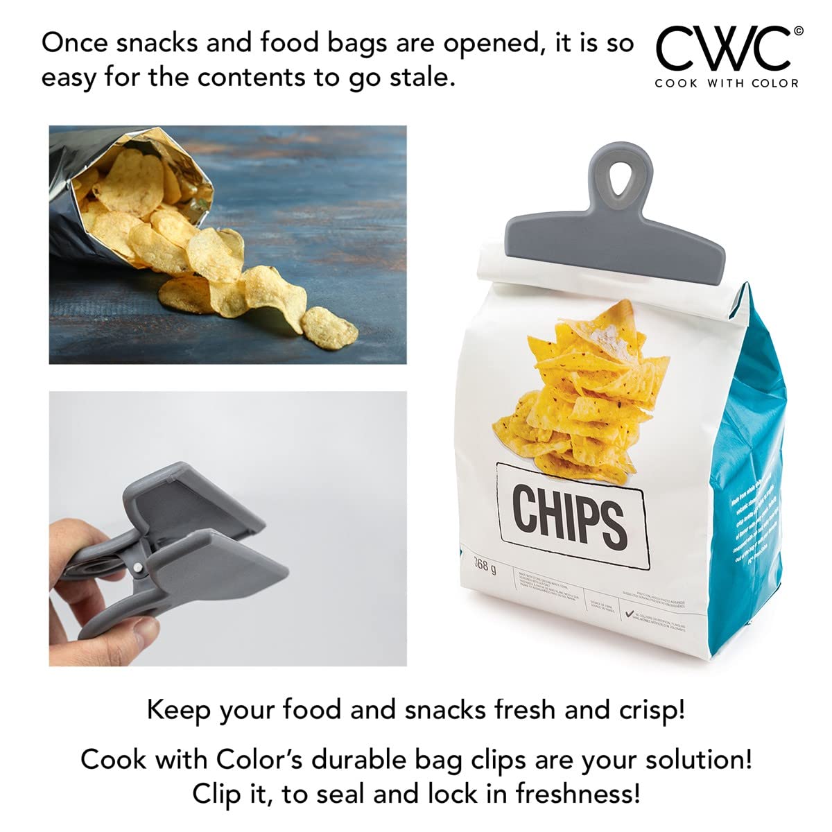 Bag Clips Heavy Duty Chip Clip and Refrigerator Magnet Clips for Food Storage with Air Tight Seal Grip (4 Count)