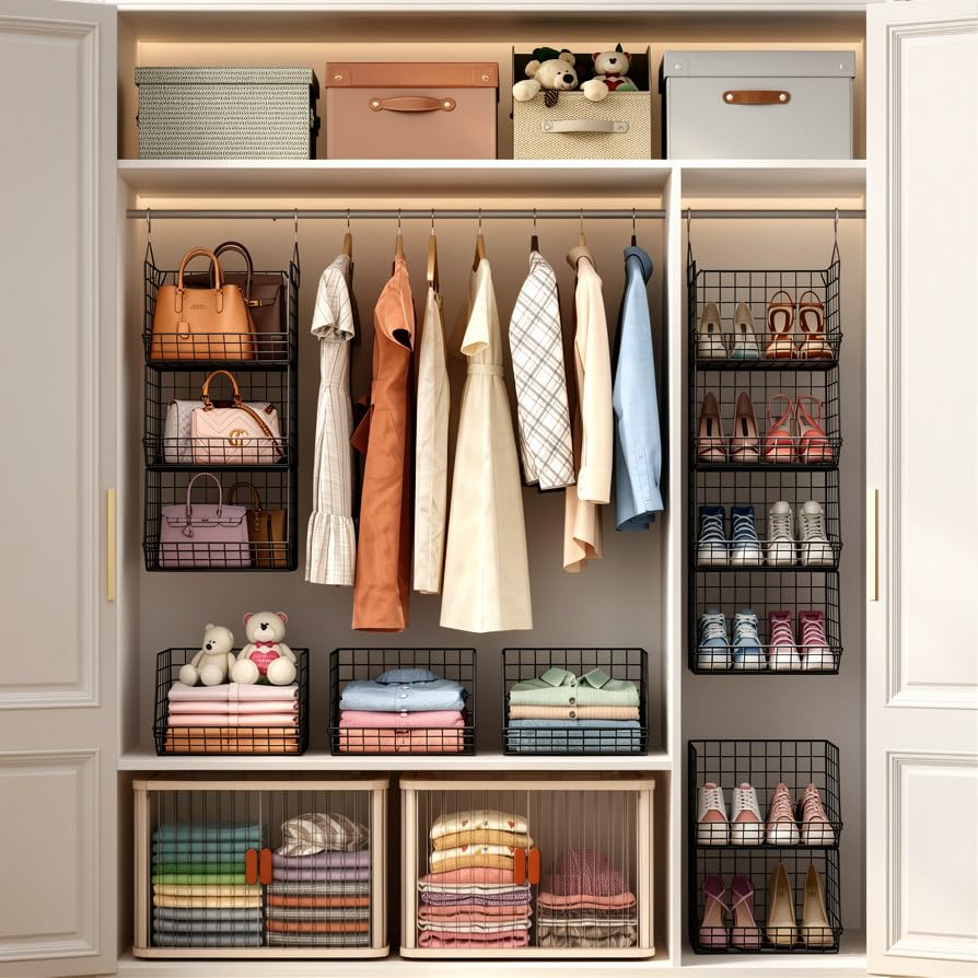 4 Tier Hanging Closet Organizer Foldable Hanging Storage Basket