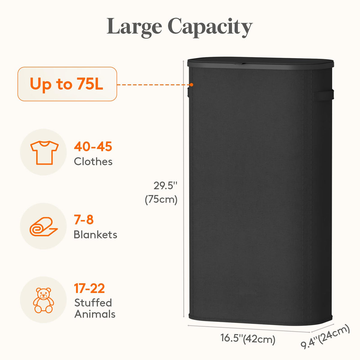 Slim Laundry Basket with Lid and Removable Bag